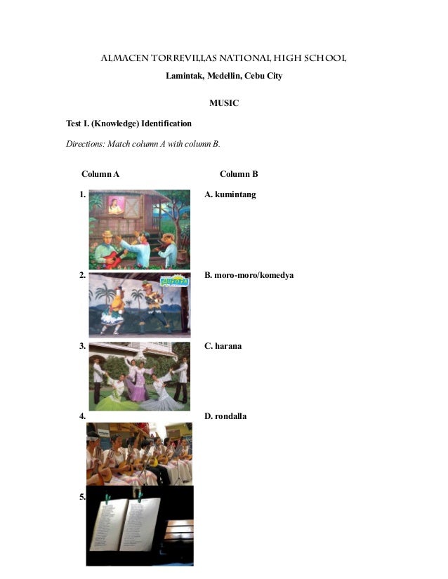 Questionnaires Grade MAPEH 7 Test Questionnaires Grade 7 Test MAPEH